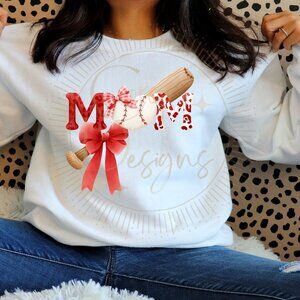 Baseball Mom Bow Crewneck Sweatshirt Sizes 2XL-4XL